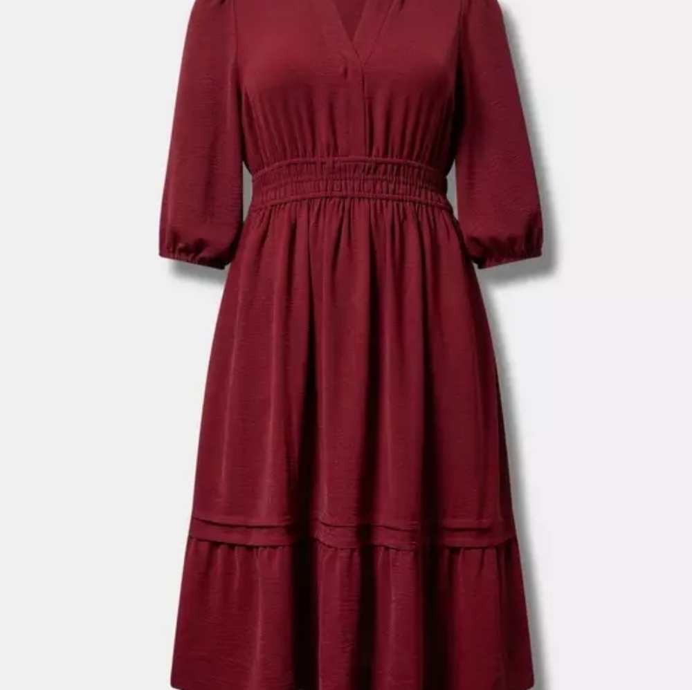 TORRID DRESS Midi Tiered Dress Burgundy NWT 00 M L 10